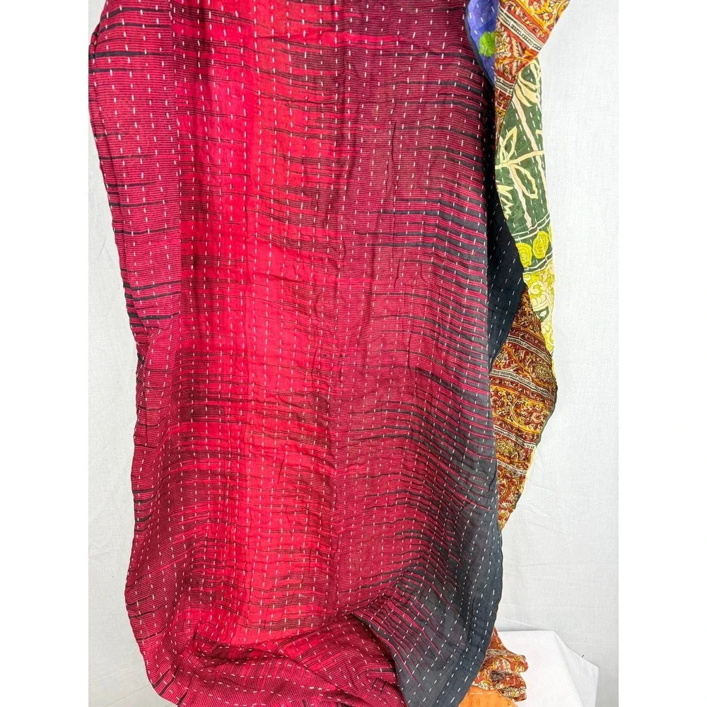 Vintage Kantha Reversible Indian Cotton Block Print Patchwork Boho Throw 54 x 88